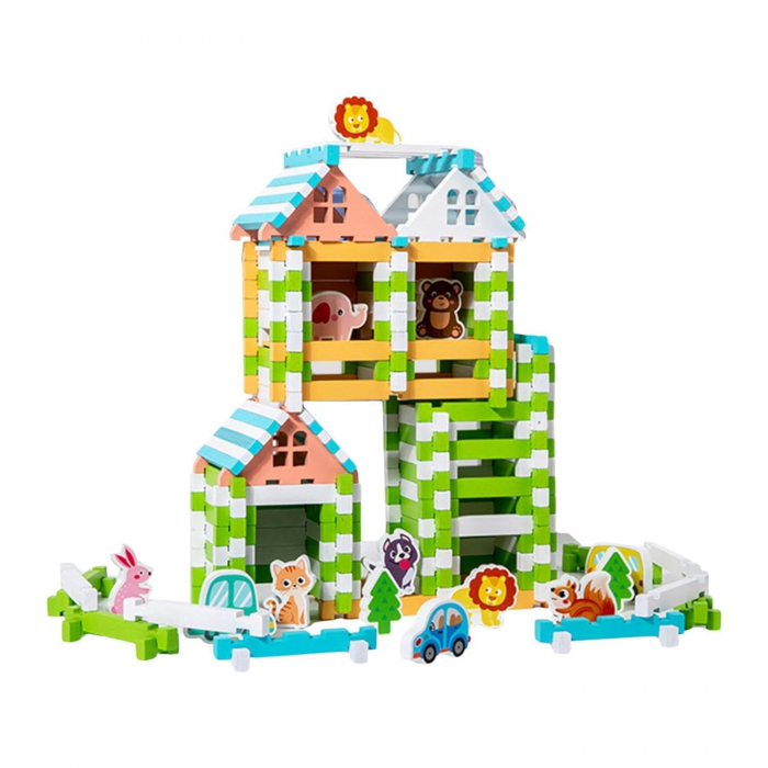 Set constructii din lemn copii 120 piese colorate Montessori [1]