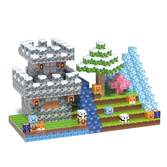 Set cuburi magnetice de constructie, joc educativ STEM cu blocuri magnetice tip pixel, castel medieval 3D, 100 piese, 3+ ani [6]
