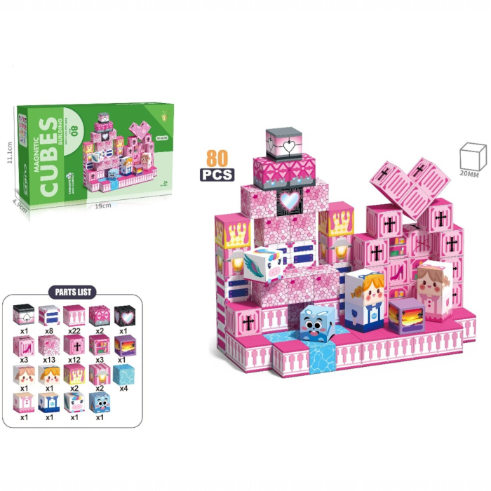 Set cuburi magnetice de constructie, joc educativ STEM cu blocuri magnetice tip pixel, castel printesa 3D, 80 piese, 3+ ani [3]