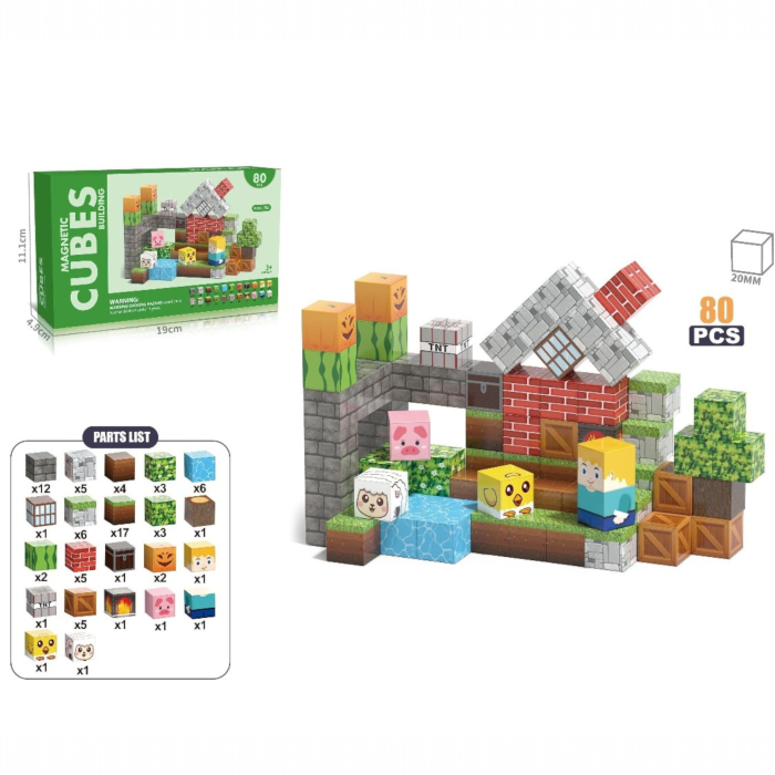 Set cuburi magnetice de constructie, joc educativ STEM cu blocuri magnetice tip pixel, ferma si peisaj 3D, 80 piese, 3+ ani [2]