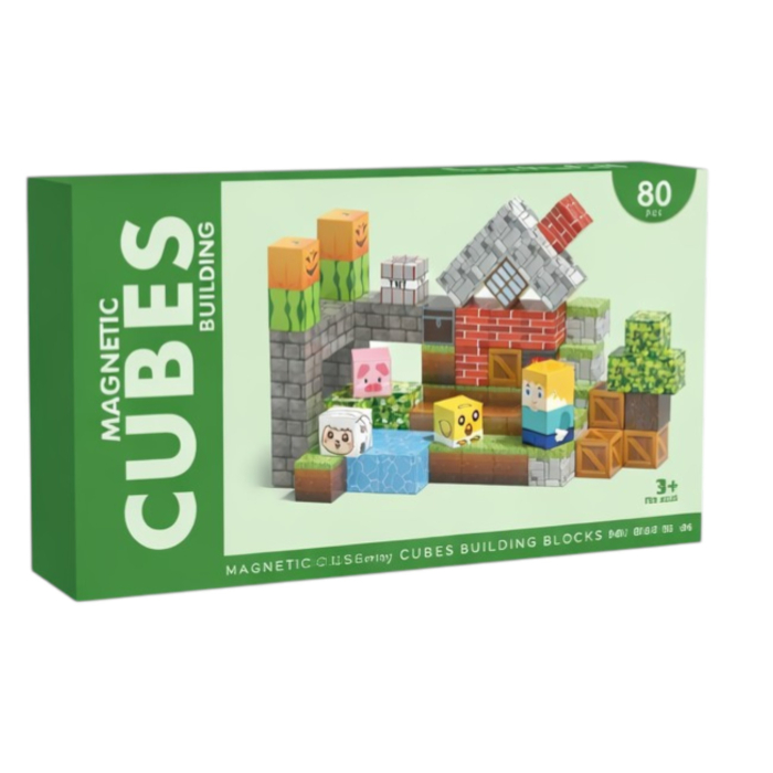 Set cuburi magnetice de constructie, joc educativ STEM cu blocuri magnetice tip pixel, ferma si peisaj 3D, 80 piese, 3+ ani [4]