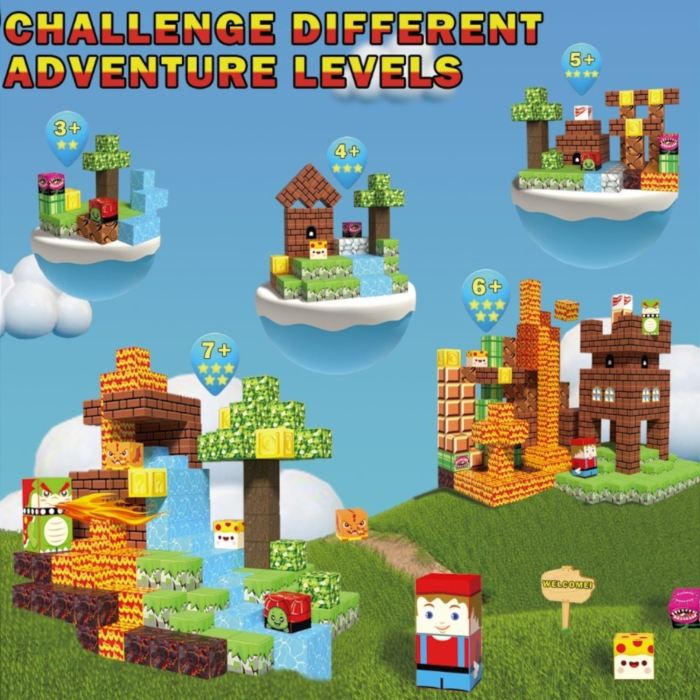 Set cuburi magnetice de constructie, joc educativ STEM cu blocuri magnetice tip pixel, munte si peisaj 3D, 100 piese, 3+ ani [2]