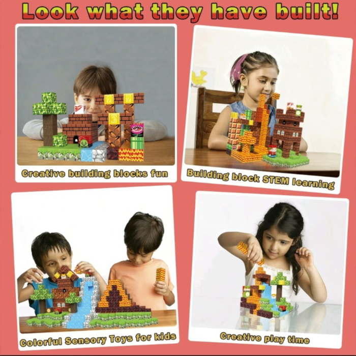 Set cuburi magnetice de constructie, joc educativ STEM cu blocuri magnetice tip pixel, munte si peisaj 3D, 100 piese, 3+ ani [3]