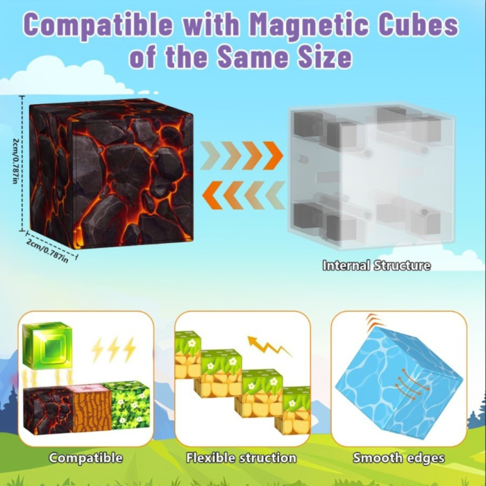 Set cuburi magnetice de constructie, joc educativ STEM cu blocuri magnetice tip pixel, sat cu cascada si rau 3D, 100 piese, 3+ ani [3]