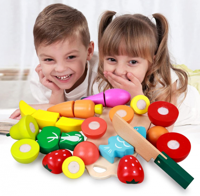 Set de Joaca ECO din Lemn pentru Copii - Feliere Fructe si Legume - Distractie Educativa si Sigura [4]