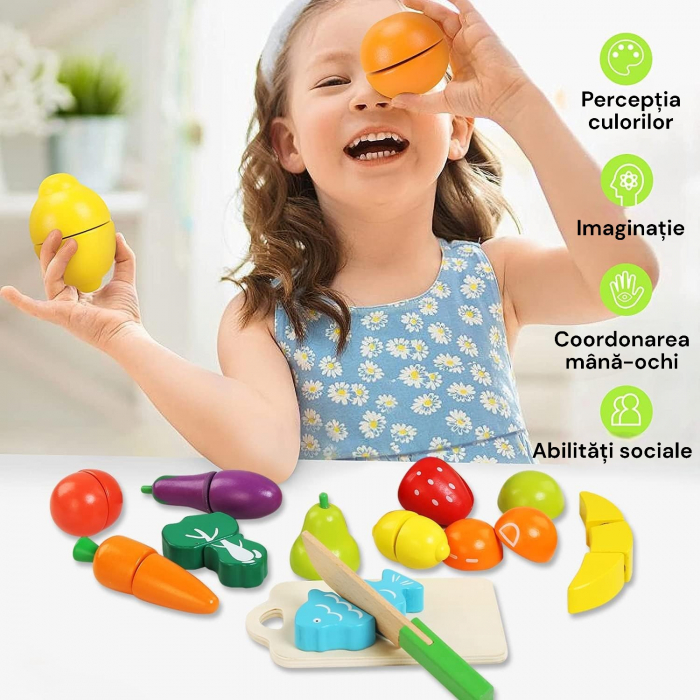 Set de Joaca ECO din Lemn pentru Copii - Feliere Fructe si Legume - Distractie Educativa si Sigura [2]
