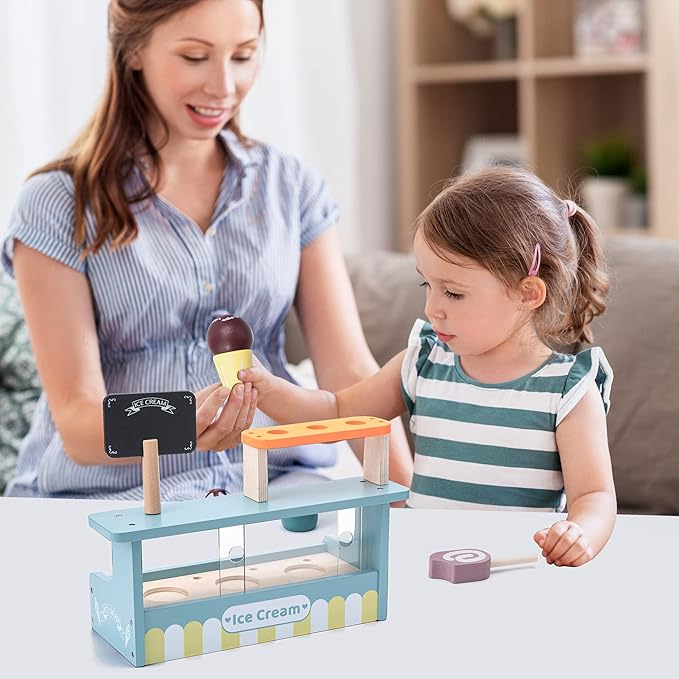 Set de joaca eco din lemn, Stand Inghetata, 11 piese [10]