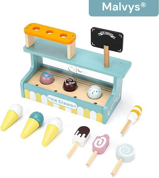 Set de joaca eco din lemn, Stand Inghetata, 11 piese [3]