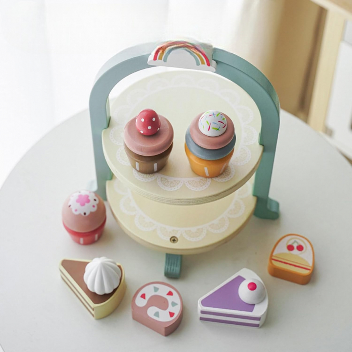 Set de joaca eco din lemn, Stand Prajiturele, 8 piese [3]