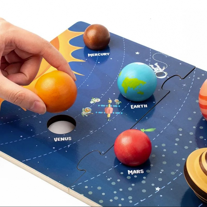 Set de joaca interactiv eco din lemn Malvys®, Sistemul Solar, 11 piese [3]