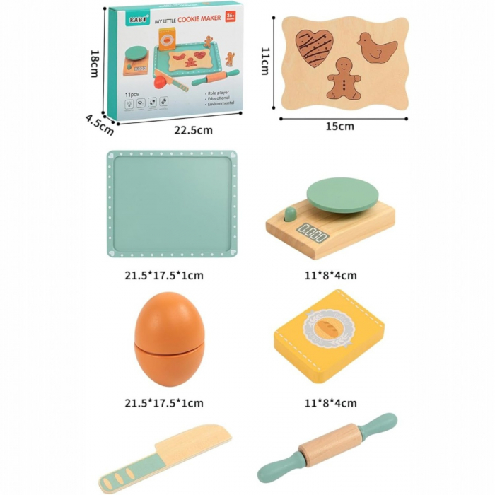 Set de jucarie din lemn Fursecuri de taiat Mini Cofetar Montessori copii [5]