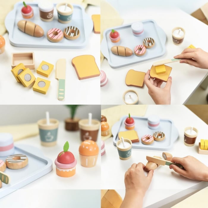 Set de jucarie din lemn Mic Dejun Happy Breakfast Montessori copii [6]