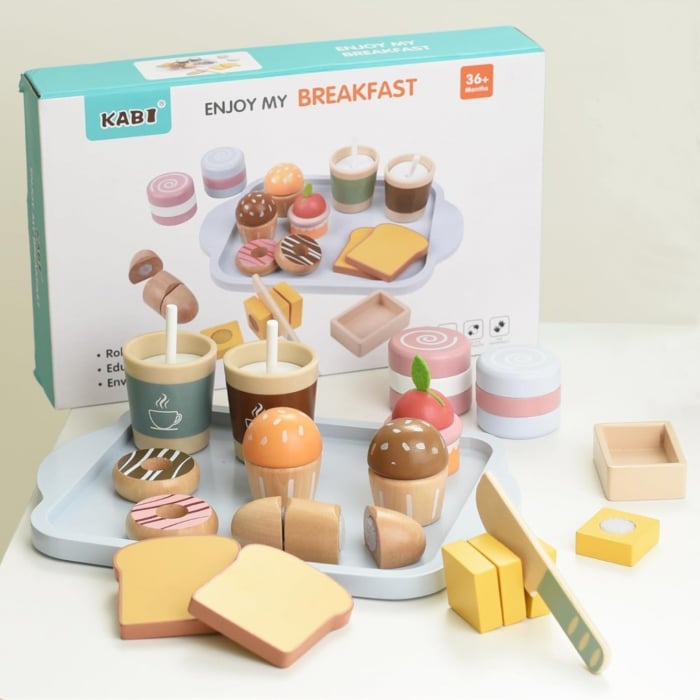 Set de jucarie din lemn Mic Dejun Happy Breakfast Montessori copii [10]