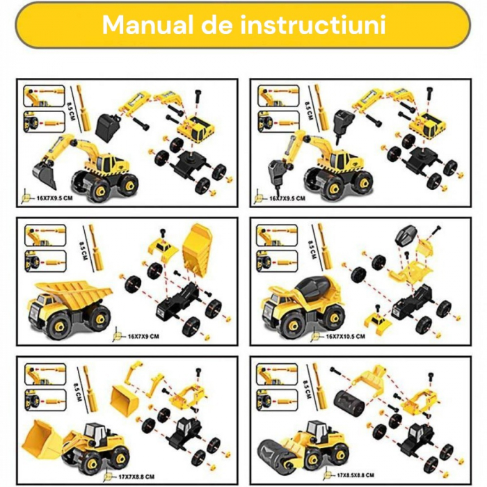 Set de Jucarii de Constructie cu Vehicule - 6 in 1, Jucarii STEM pentru Distractie si Invatare Garantate [6]