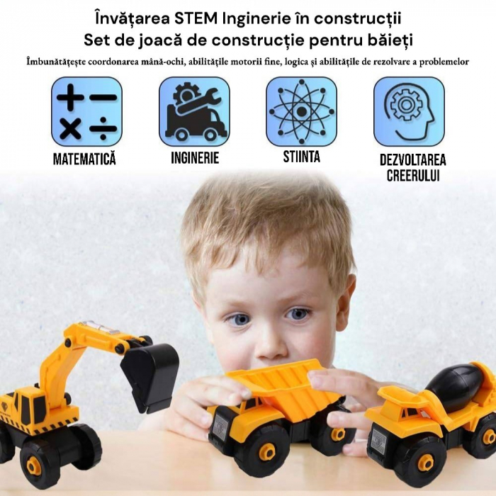 Set de Jucarii de Constructie cu Vehicule - 6 in 1, Jucarii STEM pentru Distractie si Invatare Garantate [2]