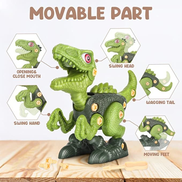 Set dinozauri de asamblat, 6 figurine demontabile cu bormasina de jucarie, surubelnite si cutie depozitare, 3+ ani [2]