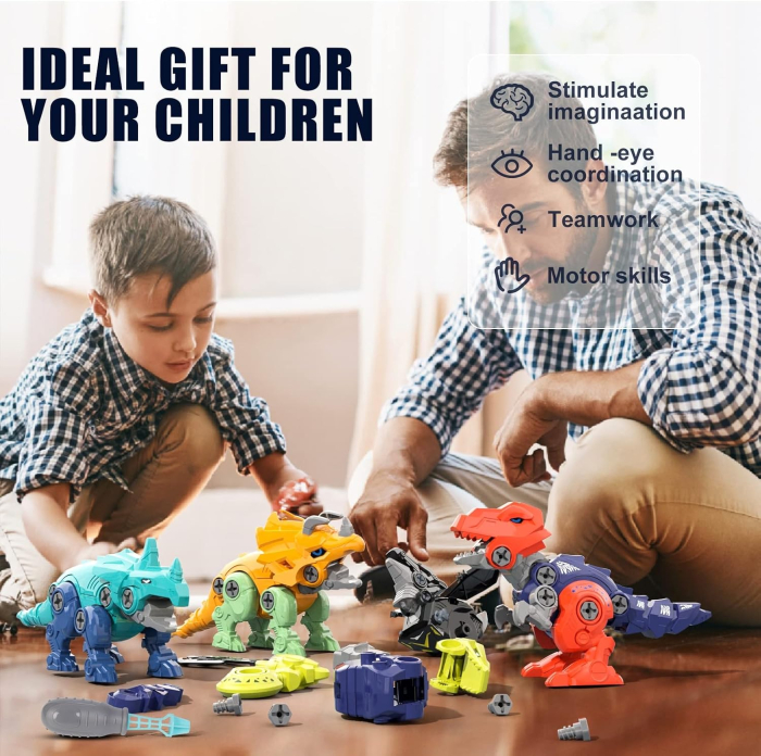 Set dinozauri de asamblat, robot transformabil 5 in 1, piese de constructie cu surubelnita [7]
