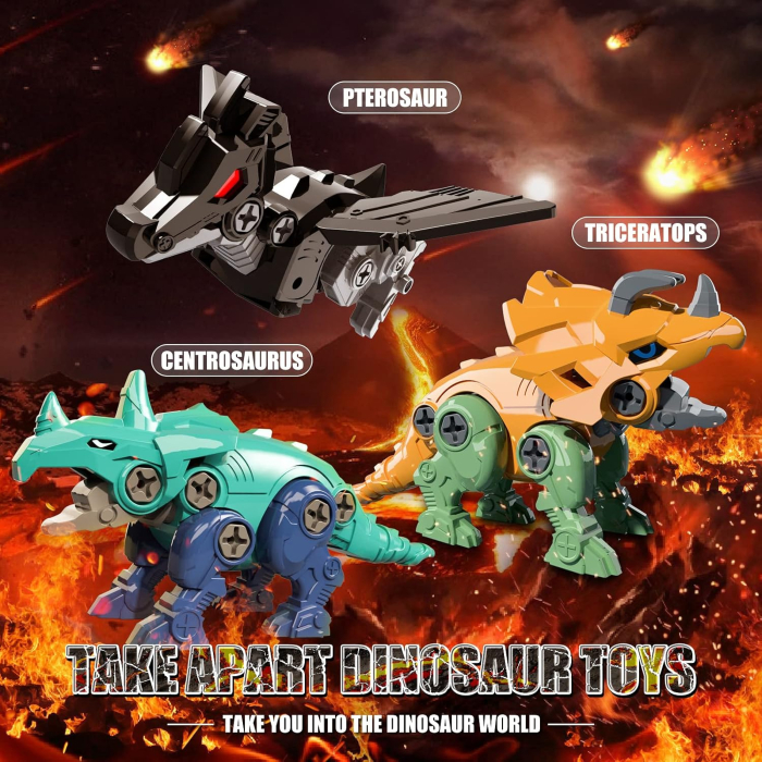 Set dinozauri de asamblat, robot transformabil 5 in 1, piese de constructie cu surubelnita [4]
