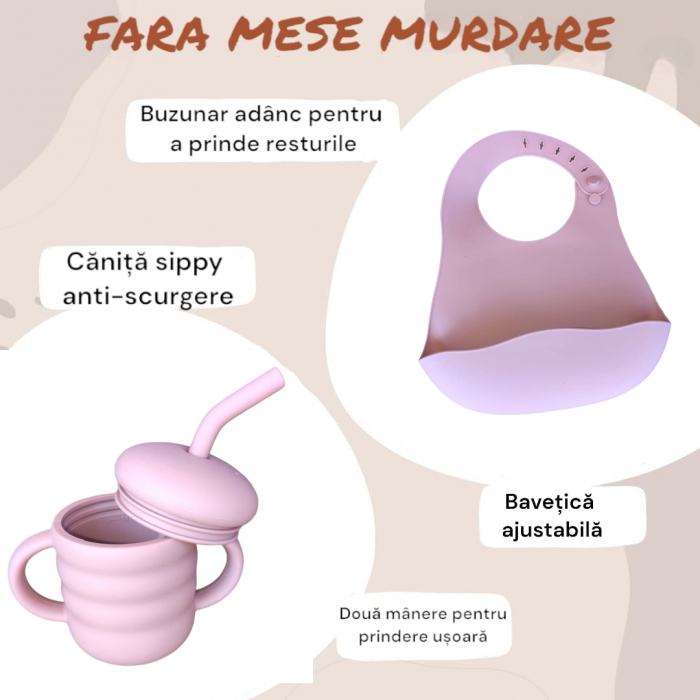 Set hranire bebelusi si copii, roz pal [4]