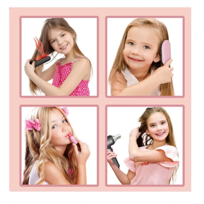 Set masa de machiaj pentru fete, masuta beauty cu oglinda, 34 accesorii coafura si machiaj, jucarie de rol, roz, 3+ ani [7]