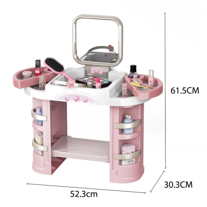 Set masa de machiaj pentru fete, masuta beauty cu oglinda, 34 accesorii coafura si machiaj, jucarie de rol, roz, 3+ ani [3]