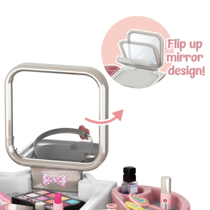 Set masa de machiaj pentru fete, masuta beauty cu oglinda, 34 accesorii coafura si machiaj, jucarie de rol, roz, 3+ ani [6]