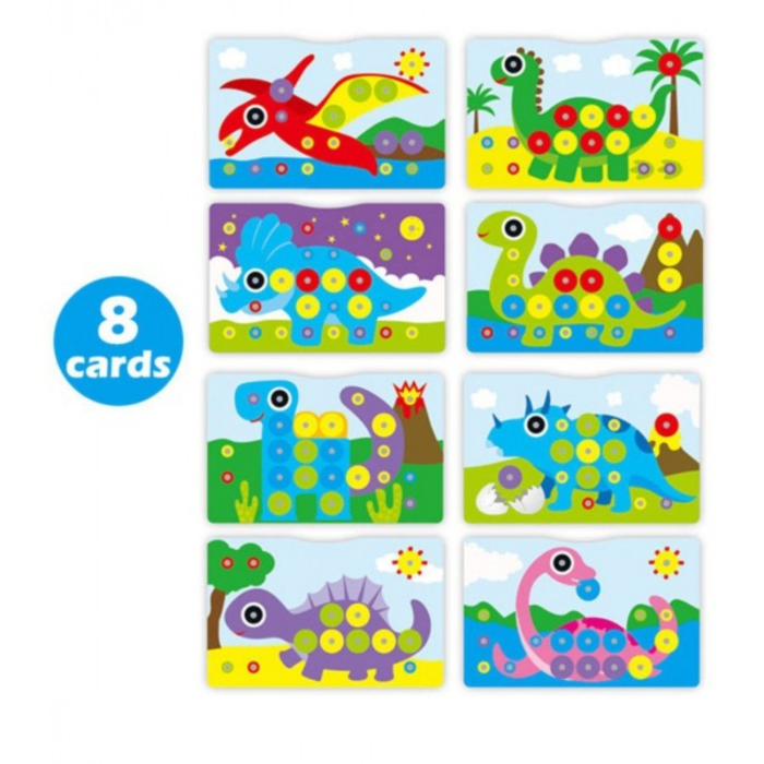 Set mozaic creativ STEM, puzzle peg cu bormasina de jucarie, plansa de lucru, 8 carduri cu dinozauri, 224 piese [4]