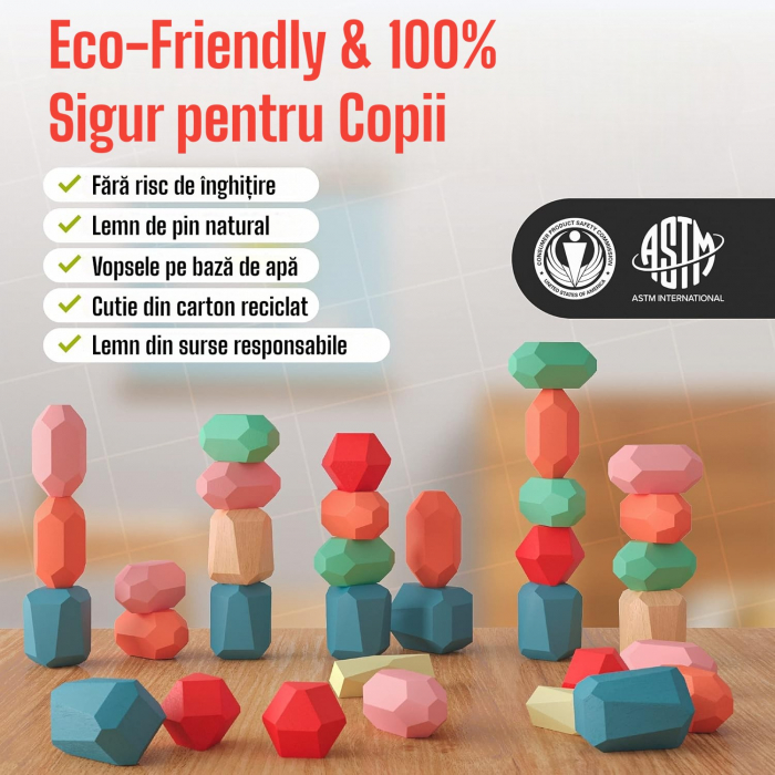 Set pietre de echilibru Montessori 36 blocuri XL lemn colorate copii [3]