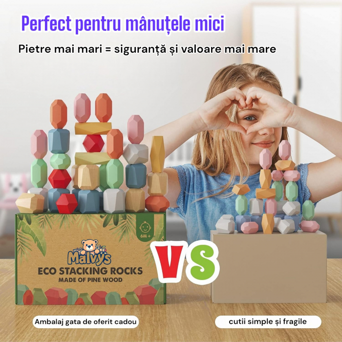 Set pietre de echilibru Montessori 36 blocuri XL lemn colorate copii [5]