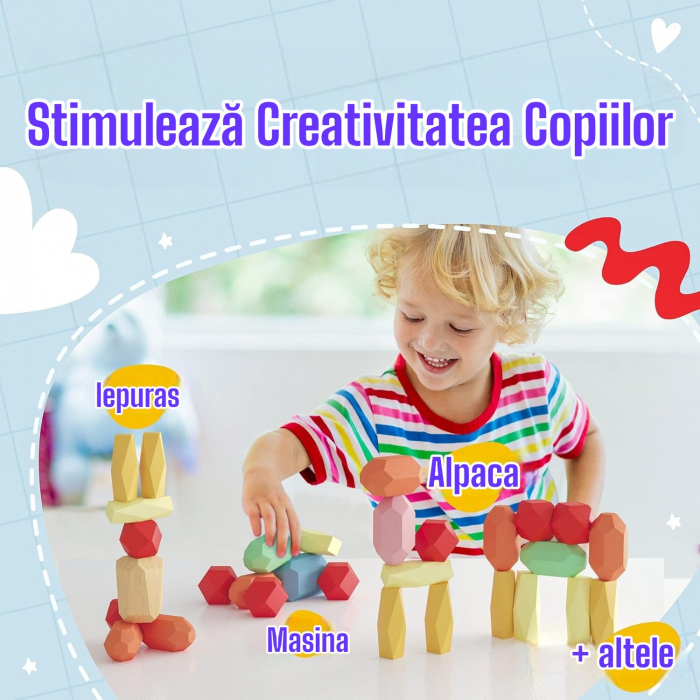 Set pietre de echilibru Montessori 36 blocuri XL lemn colorate copii [4]