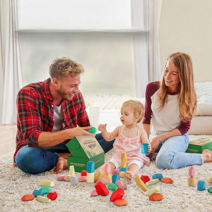 Set pietre de echilibru Montessori 36 blocuri XL lemn colorate copii [7]