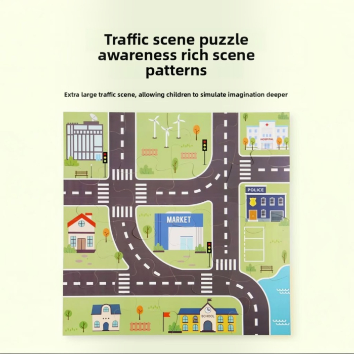 Set trafic din lemn, 6 masinute si semne rutiere fata-verso, puzzle transport, coordonare si reguli de circulatie [5]