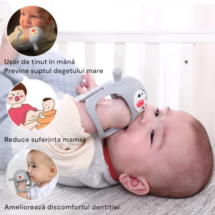 Suzeta pinguin, silicon alimentar, fara BPA, 0-12 luni, Gri [2]