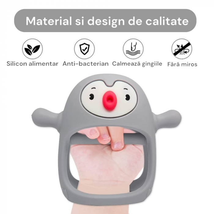 Suzeta pinguin, silicon alimentar, fara BPA, 0-12 luni, Gri [6]