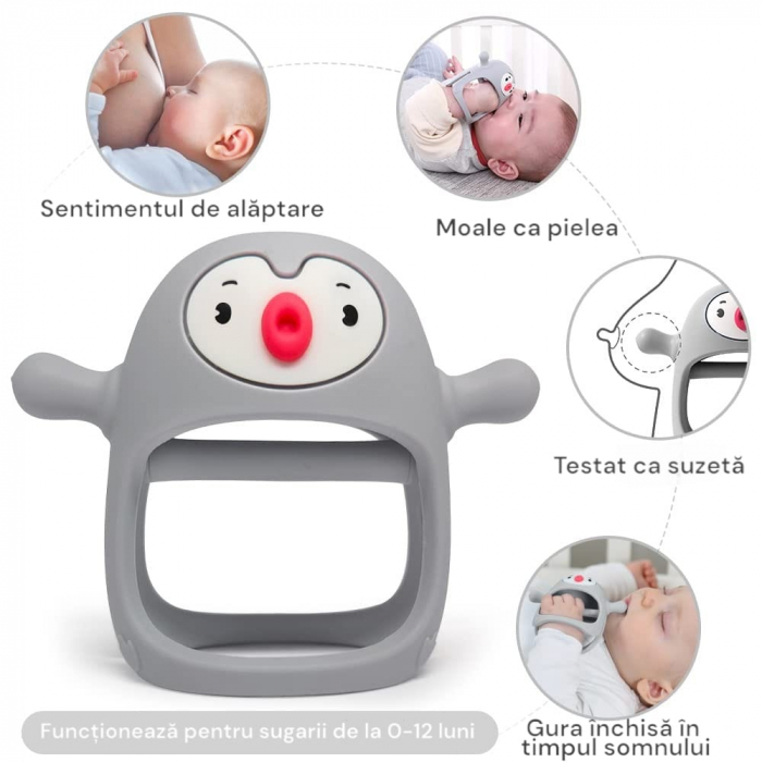 Suzeta pinguin, silicon alimentar, fara BPA, 0-12 luni, Gri [3]