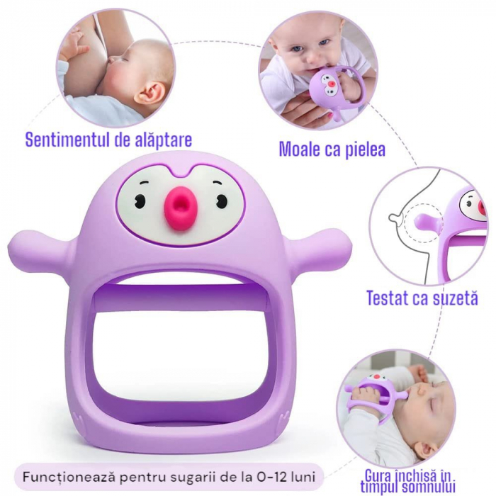 Suzeta pinguin, silicon alimentar, fara BPA, 0-12 luni, Mov [3]