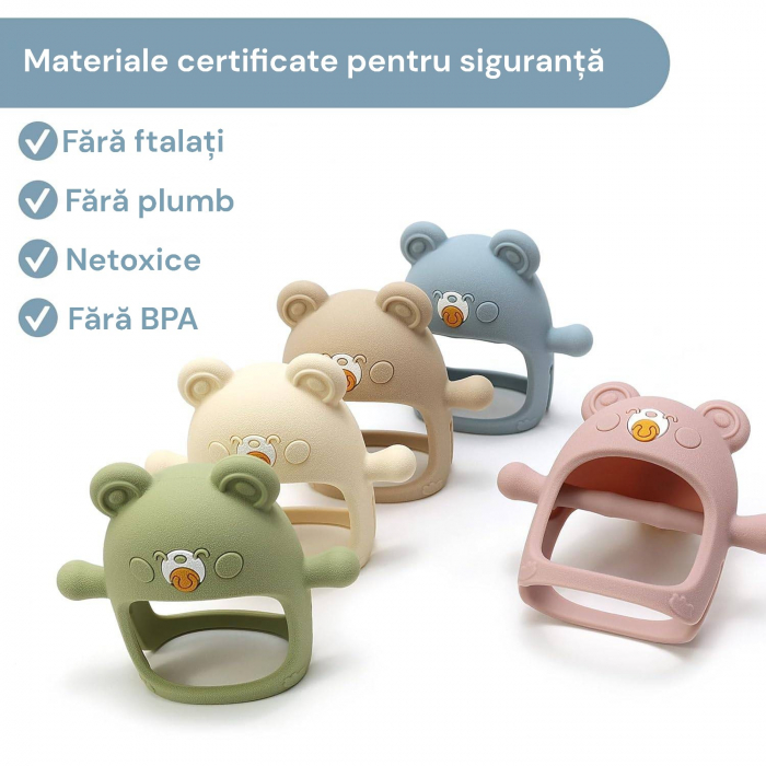 Suzeta ursulet, silicon alimentar, fara BPA, 0-12 luni, Albastru [5]