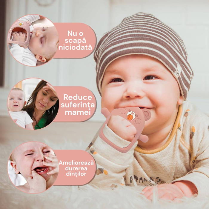 Suzeta ursulet, silicon alimentar, fara BPA, 0-12 luni, Roz [3]
