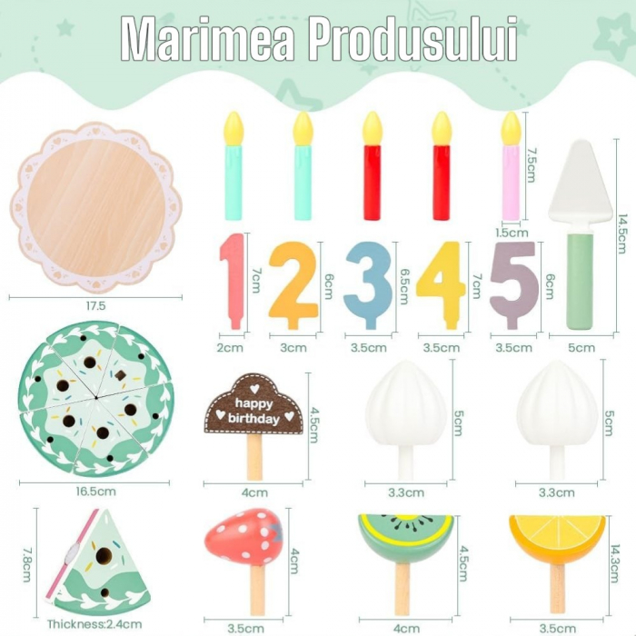 Tort de jucarie din lemn Happy Cake Montessori copii [8]