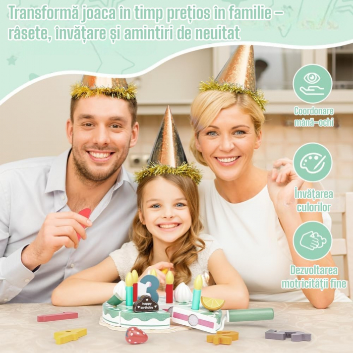 Tort de jucarie din lemn Happy Cake Montessori copii [5]