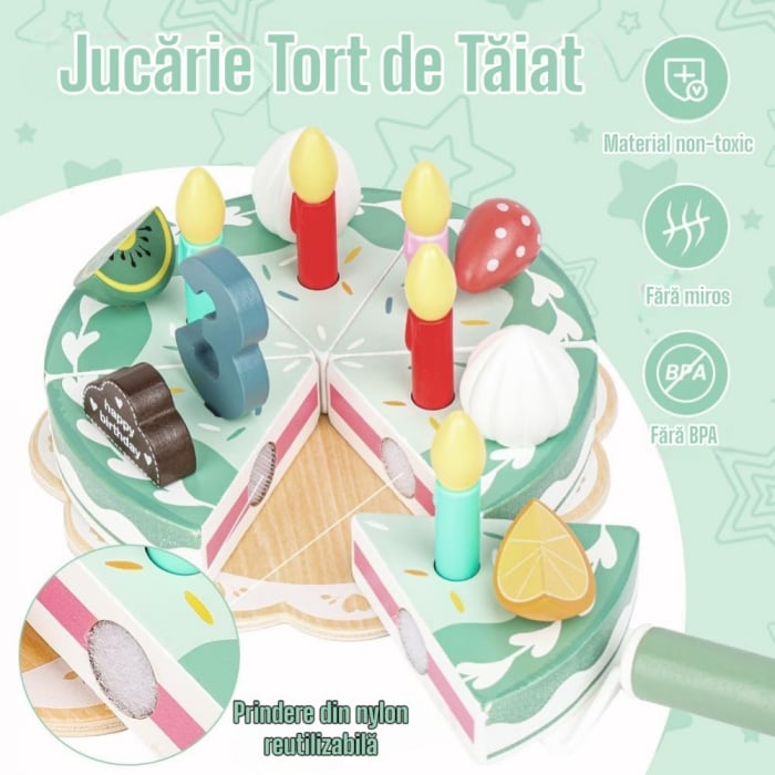Tort de jucarie din lemn Happy Cake Montessori copii [3]