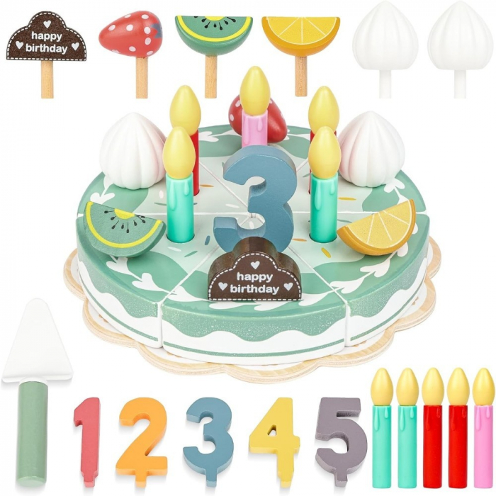 Tort de jucarie din lemn Happy Cake Montessori copii [9]