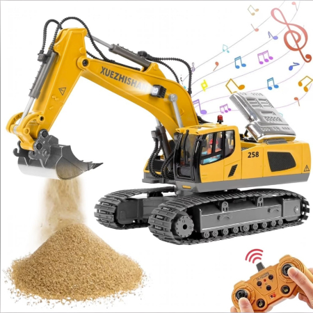 Construcții și STEM - Excavator cu telecomanda, utilaj constructii RC 1:20, rotire 680°, cupa functionala, lumini si sunete