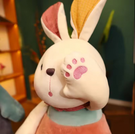 Jucarie de plus, Iepurasul Costumat, Alb/Roz, 35 cm [7]
