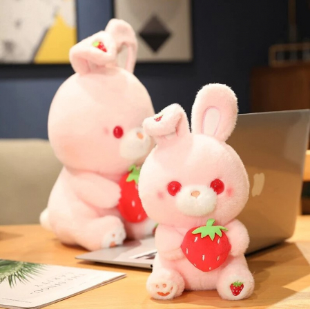 Jucarie de plus, Iepurasul cu Capsunica, Roz, 28 cm [6]