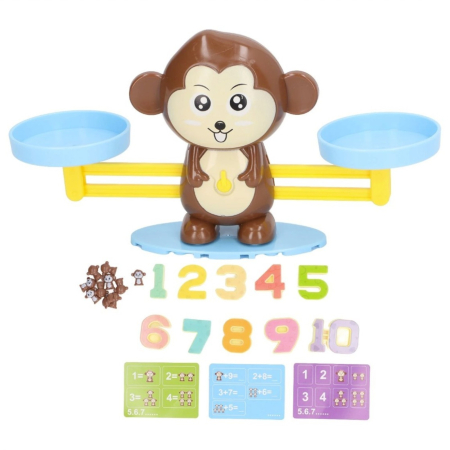 Jucarii copii - Joc educativ balanta cu maimuta, set de numarare si echilibru, invatare matematica prin joaca, multicolor, 3+ ani