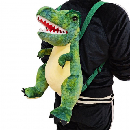 Jucarie de plus 2 in 1, Rucsac Dinozaur T-Rex, Verde [4]