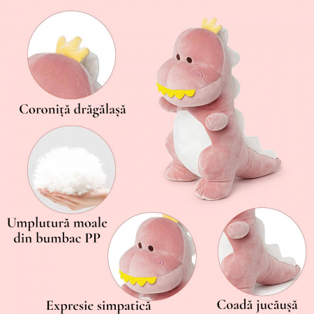 Jucarie de plus Dinozaur Roz Coronita Princess Dina 30 cm fetite [1]