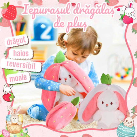 Jucarie de plus, Iepurasul Capsunica, Roz, 35 cm [3]