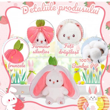 Jucarie de plus, Iepurasul Capsunica, Roz, 45 cm [5]